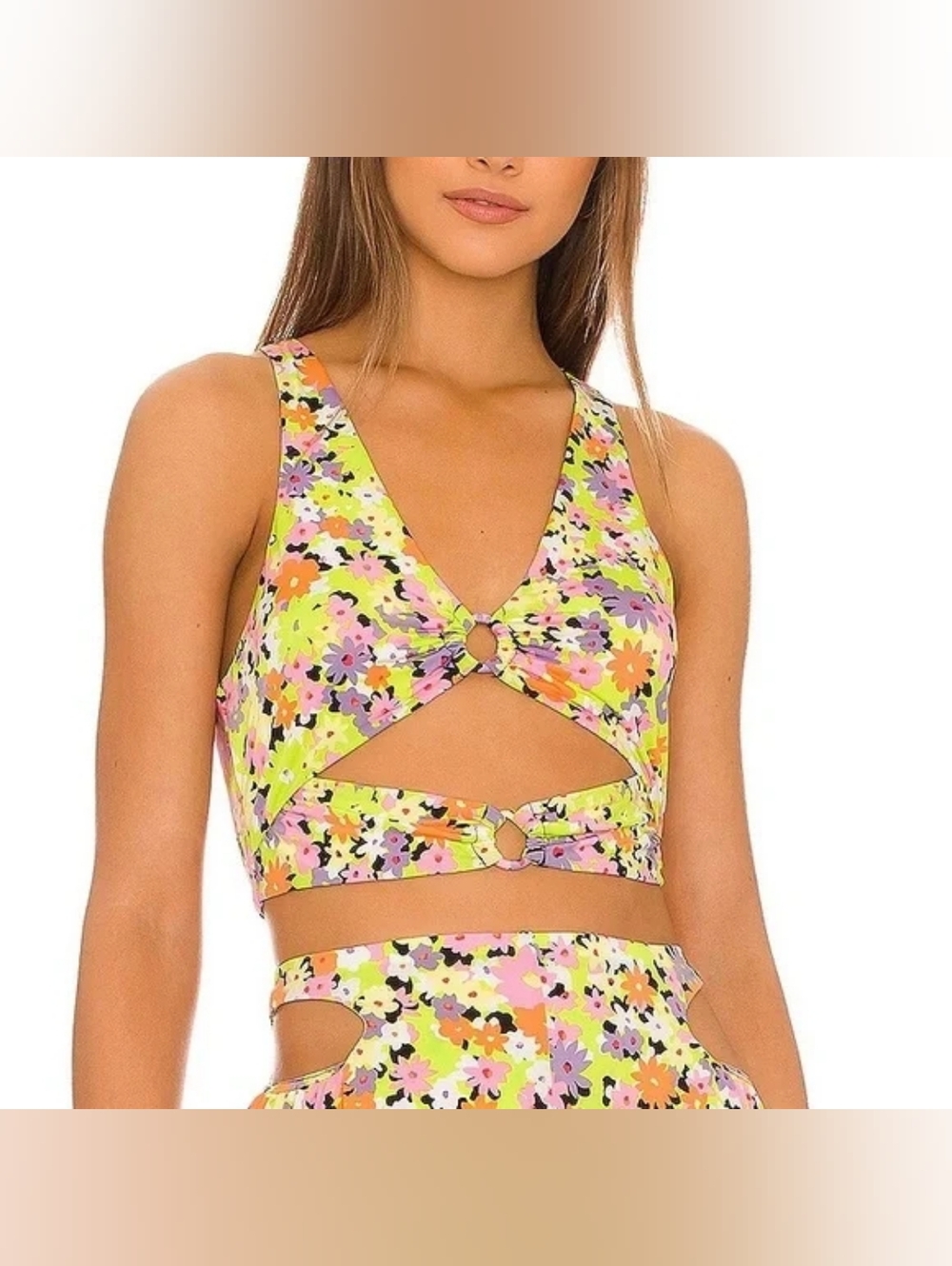 AFRM Darya crop top in spring lime ditsy Cut Out Style XL NWOT